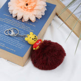 Pooh Character Fluffy Ball hanging Keychain (Any Random Color)