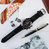 Baoshite Endeavour Stainless Steel & Leather Men's Watch Gift Set