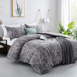 Microfiber Duvet Cover with Pillow Cases Grey Boughs Design