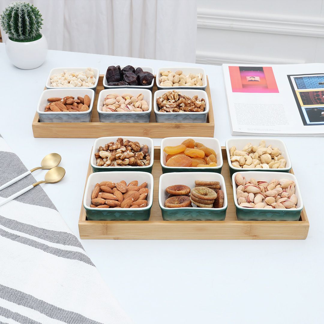 7-Pcs Square Ceramic Grid Snack Serving Tray