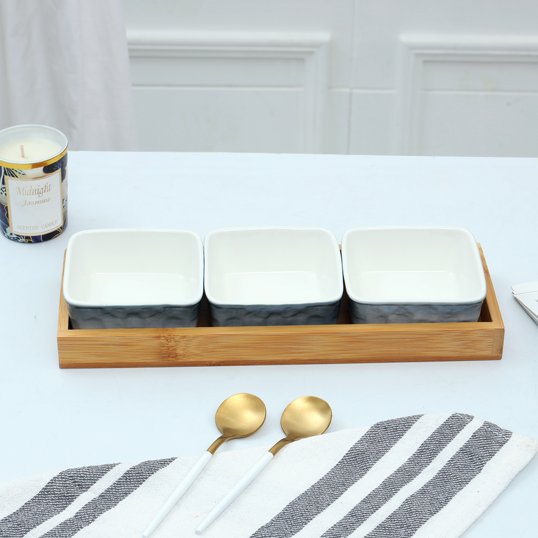 4-Pcs Square Ceramic Grid Snack Serving Tray
