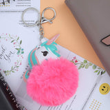 Unicorn Character Fluffy Ball hanging Keychain (Any Random Color)