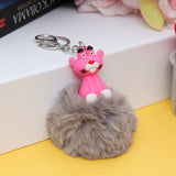 Pink Character Fluffy Ball hanging Keychain (Any Random Color)