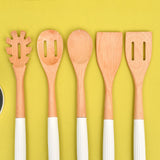 UTENSILS T&J BAMBOO 5 PCS WOODEN TOP SILICON HANDLE (WHITE)