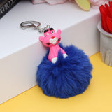 Pink Character Fluffy Ball hanging Keychain (Any Random Color)