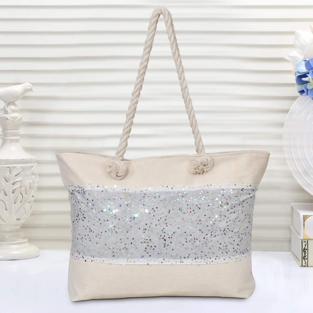 Ladies Shoulder Bag Glitter Tote Design-Light Grey