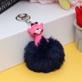 Pink Character Fluffy Ball hanging Keychain (Any Random Color)