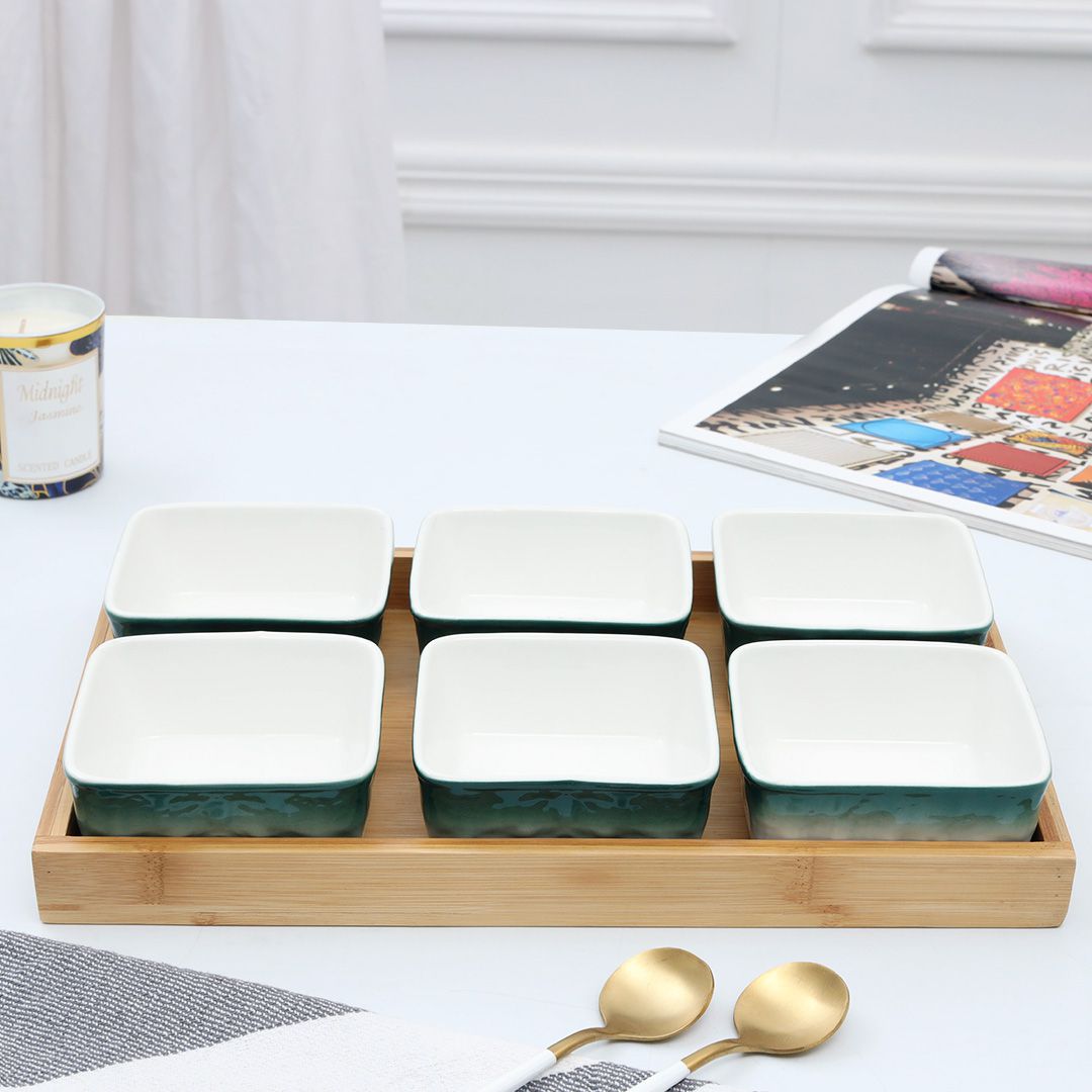 7-Pcs Square Ceramic Grid Snack Serving Tray