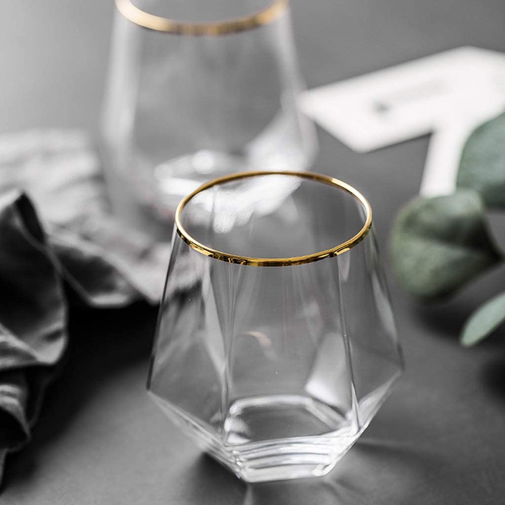 Diamond Shaped Gold Rim Anti Rocking Glass Set- 6 Pcs