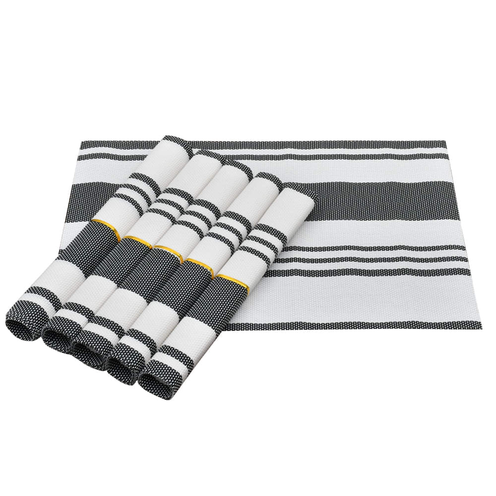 Assorted PVC Table Mats-Black Line (Pack of 6)
