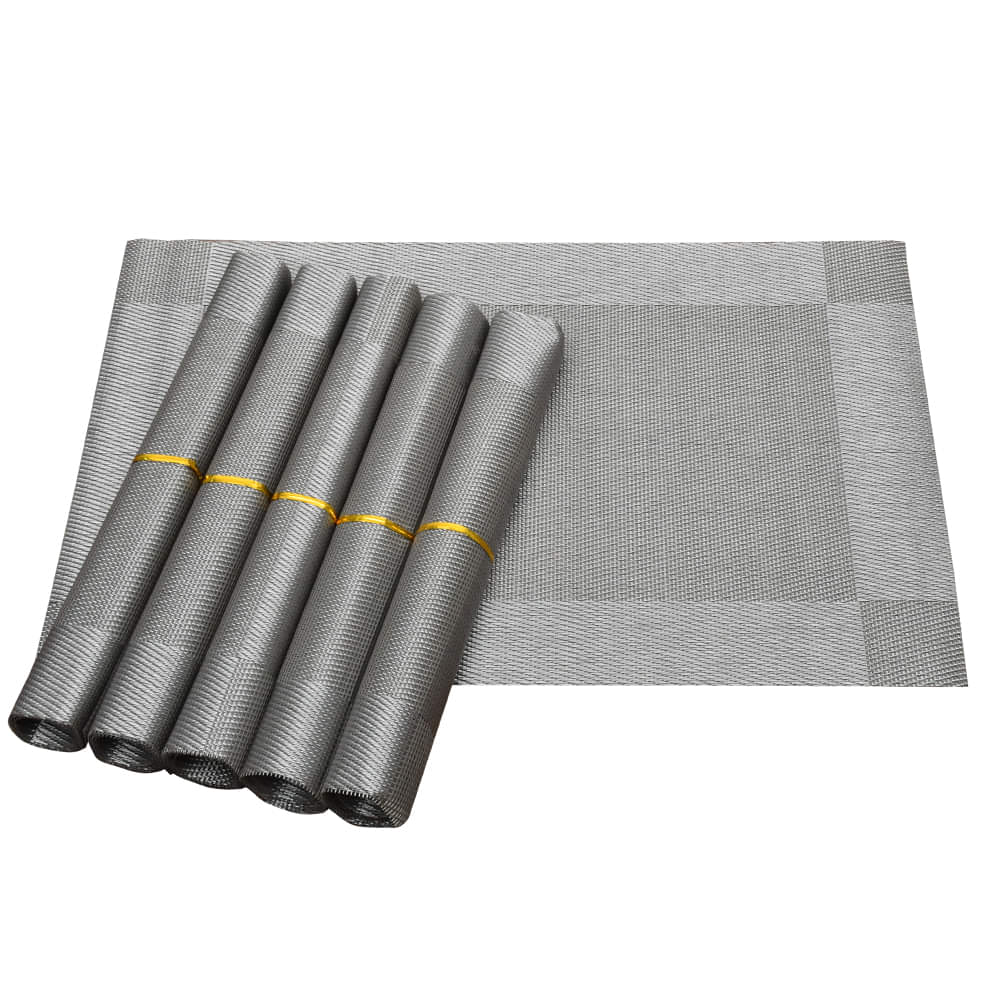 Assorted PVC Table Mats-Plain Grey (Pack of 6)