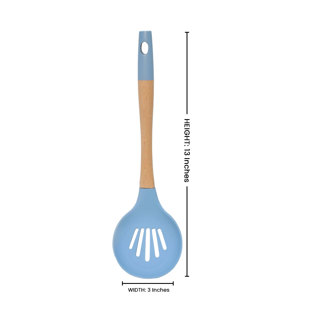 Bamboo Wood Silicon Slotted Spoon