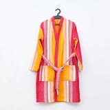 Luxury Bathrobe Pink With Yellow Strip
