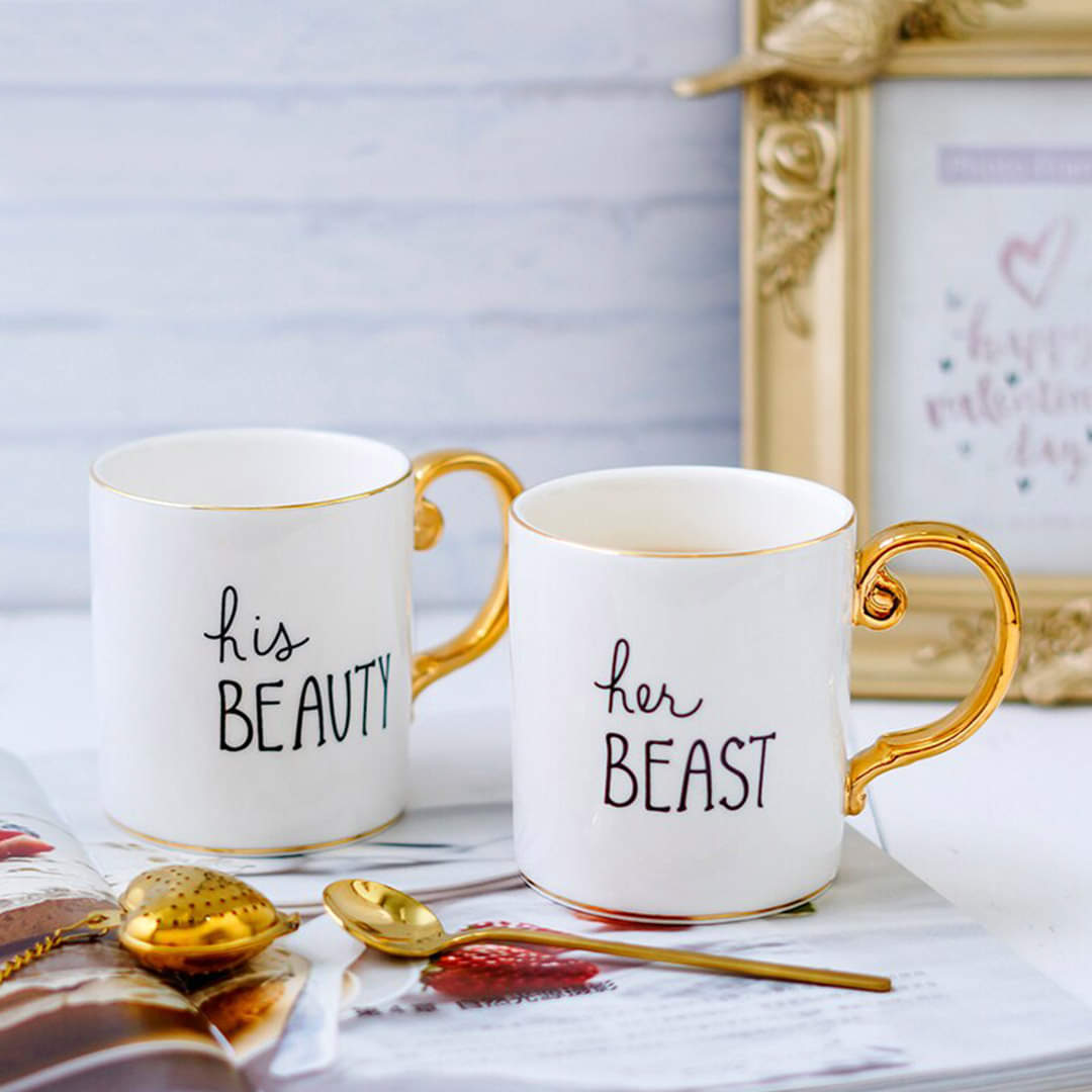 Pair of His beauty & Her Beast Title Mug