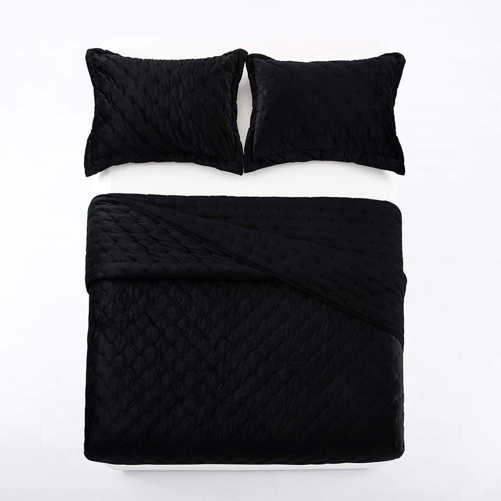 Crushed Velvet Black Bedding Bedspread Set