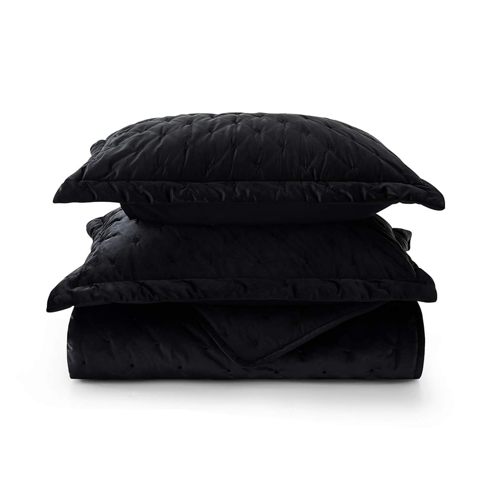 Crushed Velvet Black Bedding Bedspread Set