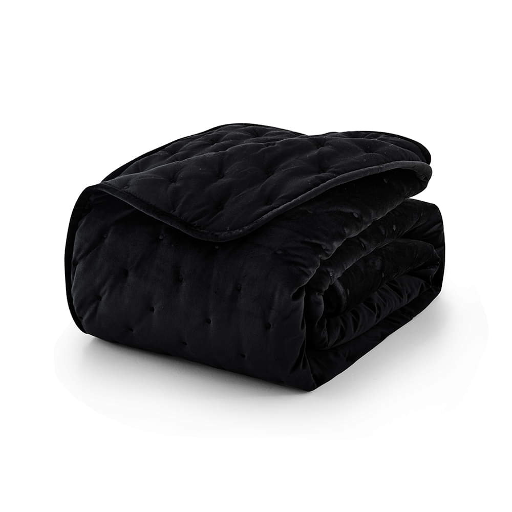 Crushed Velvet Black Bedding Bedspread Set