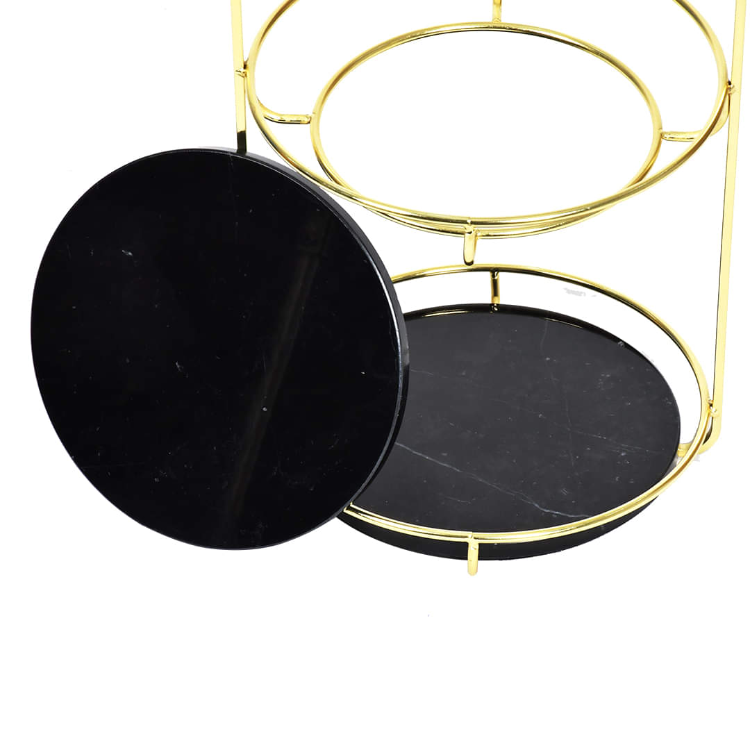 Nordic Black 2 Tier Round Marble Serving Tray