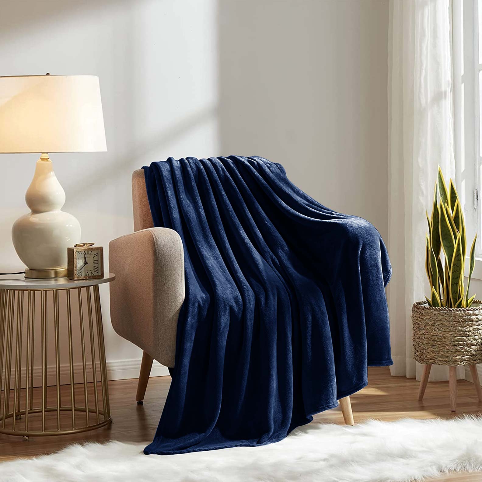 Fluffy Mink Fleece Throw Blanket- Navy