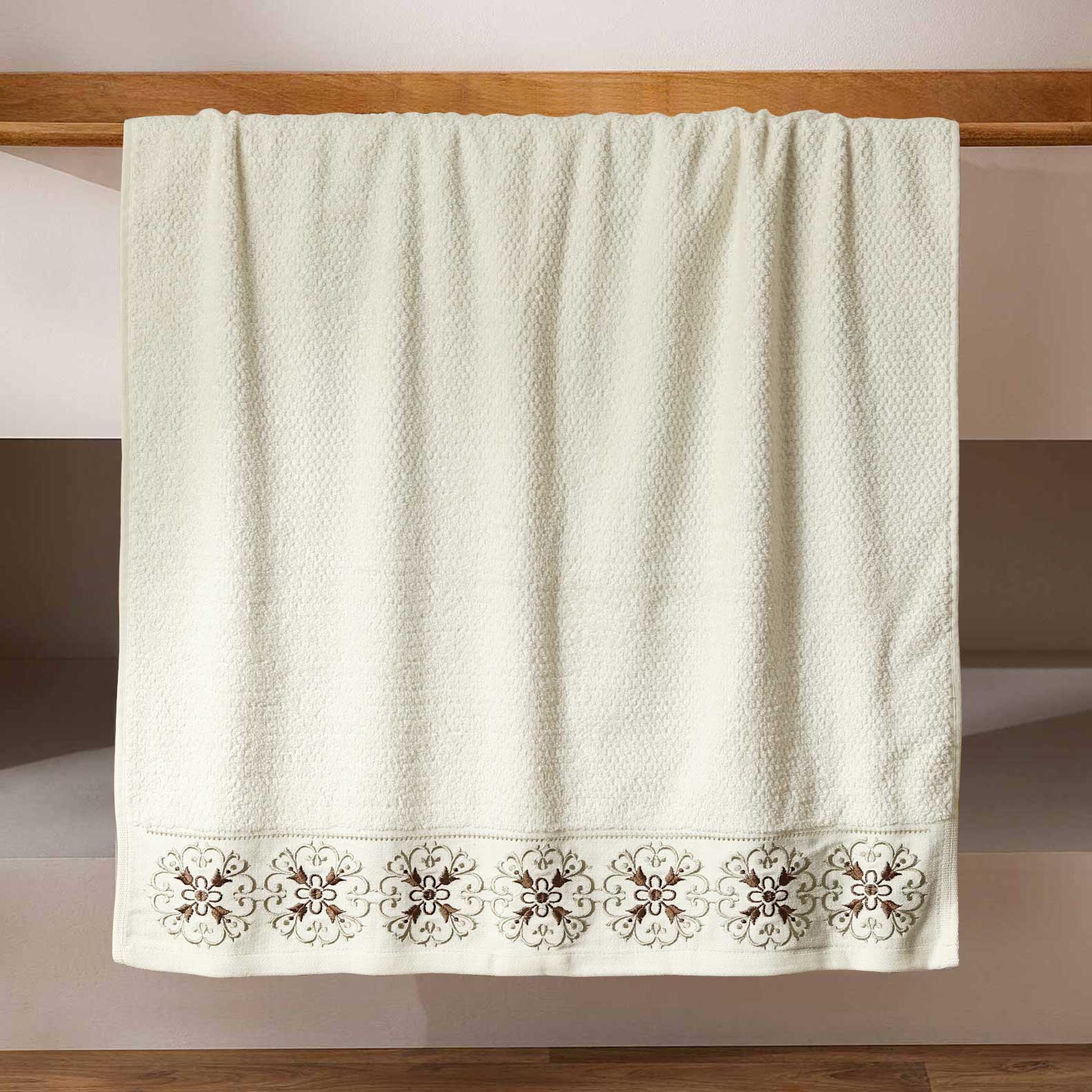 Brown Flowers 3d Satin Embroidered Towel