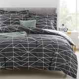 4-Pcs Black Equilateral Triangle Design Microfiber Duvet Cover Set