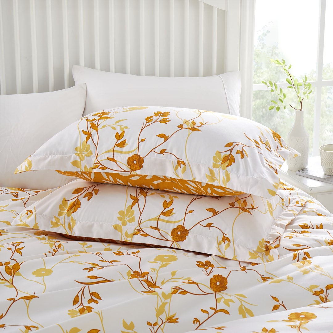 Microfiber Duvet Cover with Pillow Cases Ocher Floral Design