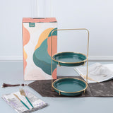 Nordic Style Green 2 Tier Round Marble Serving Tray
