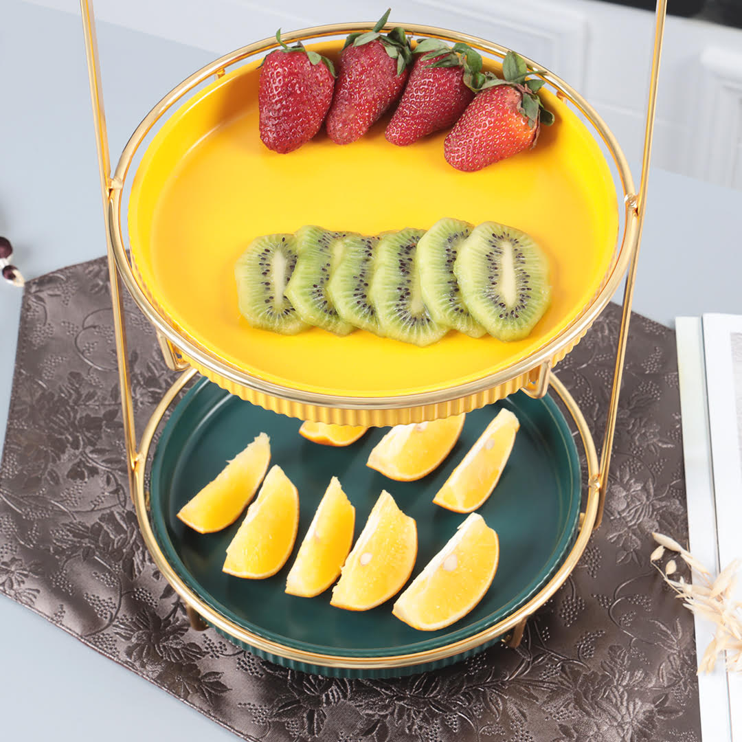 Nordic Style Yellow & Green 2 Tier Round Marble Serving Tray