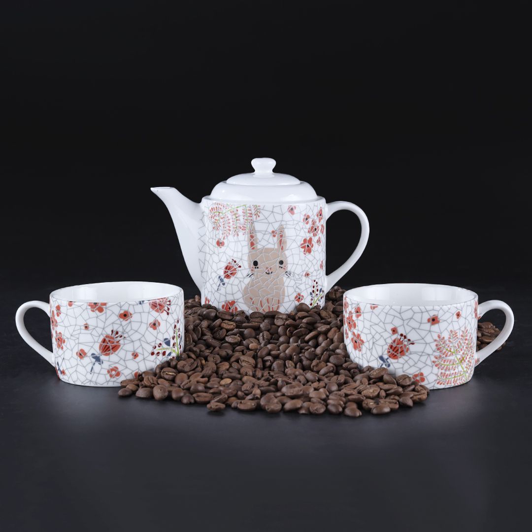 Spotty Bunny Design Ceramic Tea Pot Set 3- PCS