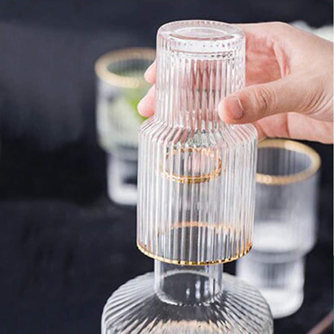 Vertical Stripe Fluted Bottom Jug Glass Set- 5 PCS