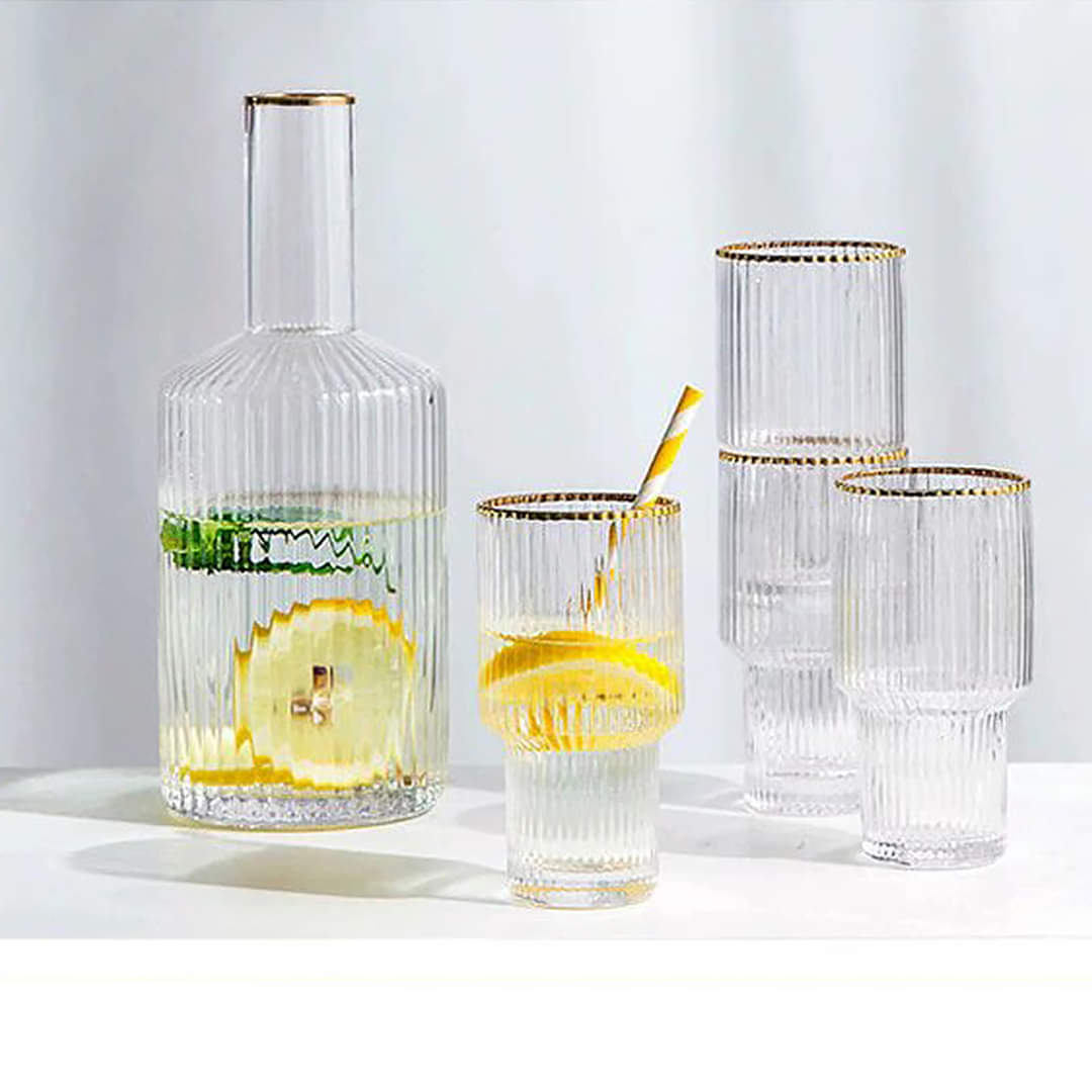 Vertical Stripe Fluted Bottom Jug Glass Set- 5 PCS