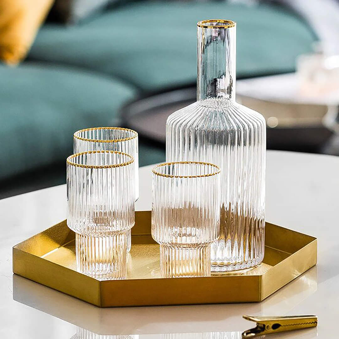 Vertical Stripe Fluted Bottom Jug Glass Set- 5 PCS