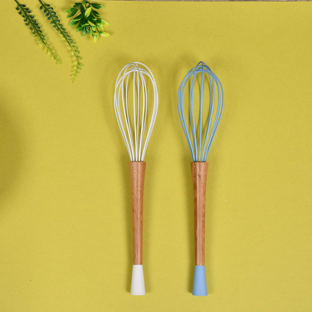 Whisk Egg Beater 10 inches with Wooden Handle, Silicone Top