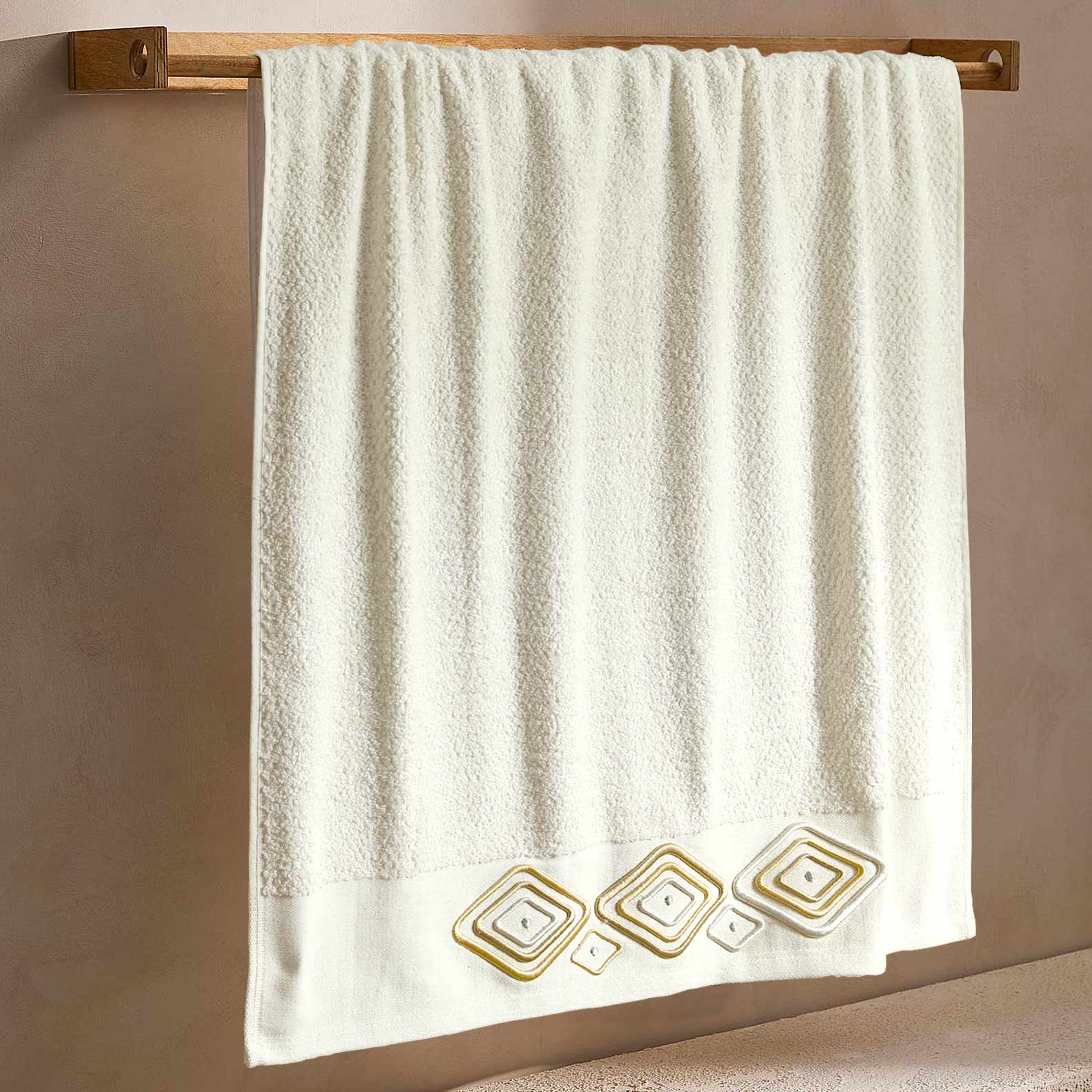 Diagonal Squares 3d Satin Embroidered Towel