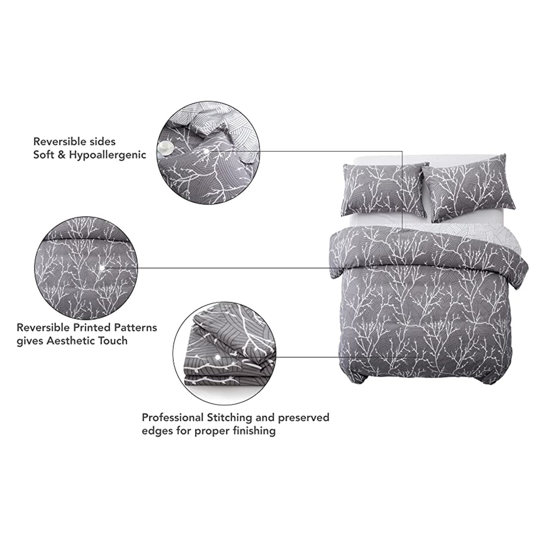 Microfiber Duvet Cover with Pillow Cases Grey Boughs Design