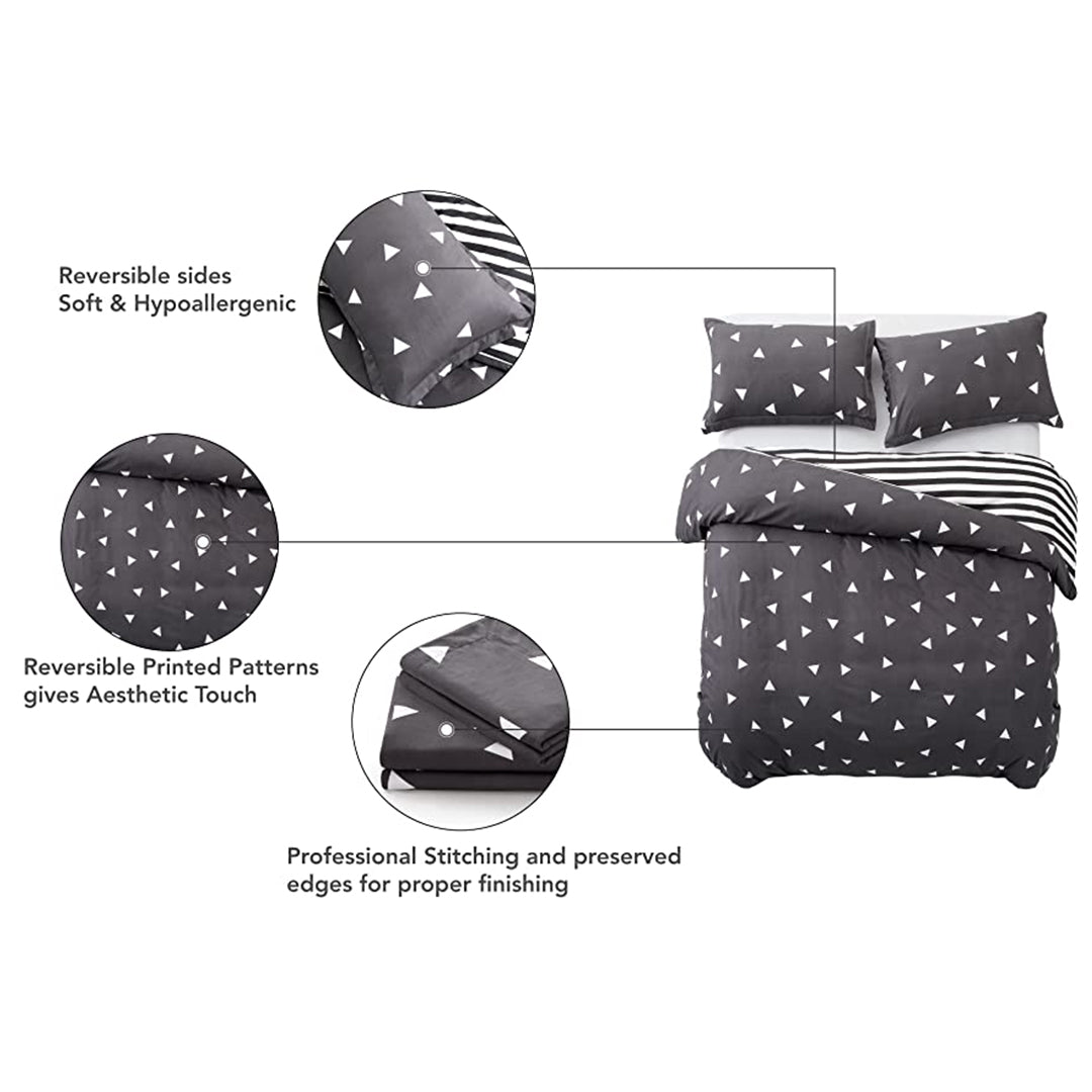 Microfiber Duvet Cover with Pillow Cases Grey Triangle Design