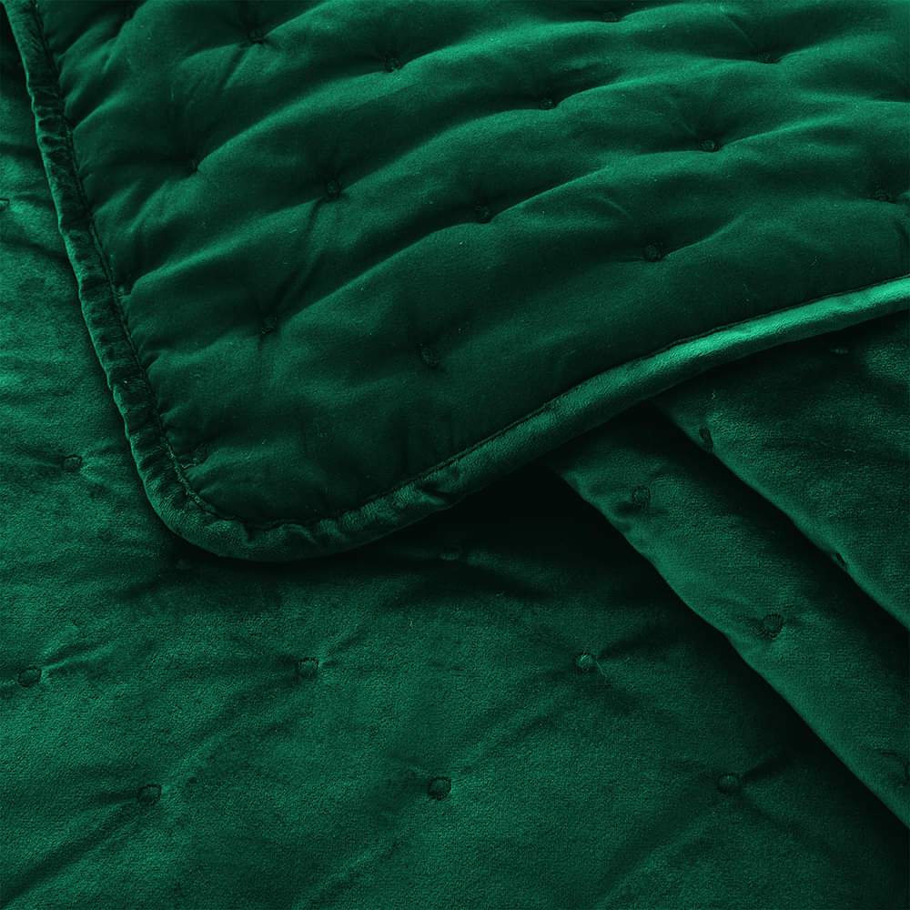 Crushed Velvet Green Bedding Bedspread Set