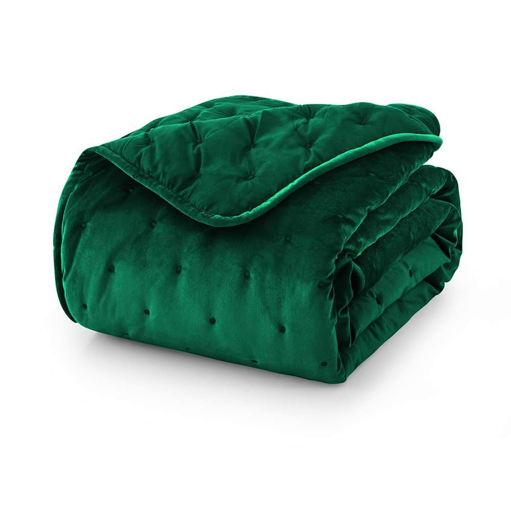 Crushed Velvet Green Bedding Bedspread Set