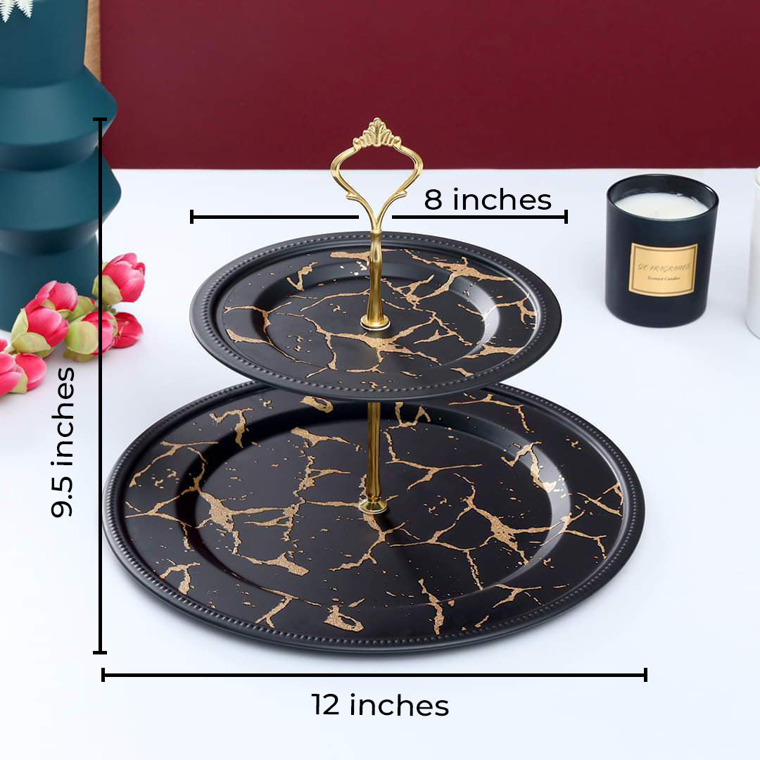 Exclusive Black Marblene Pattern 2 Tier Cake Serving Tray