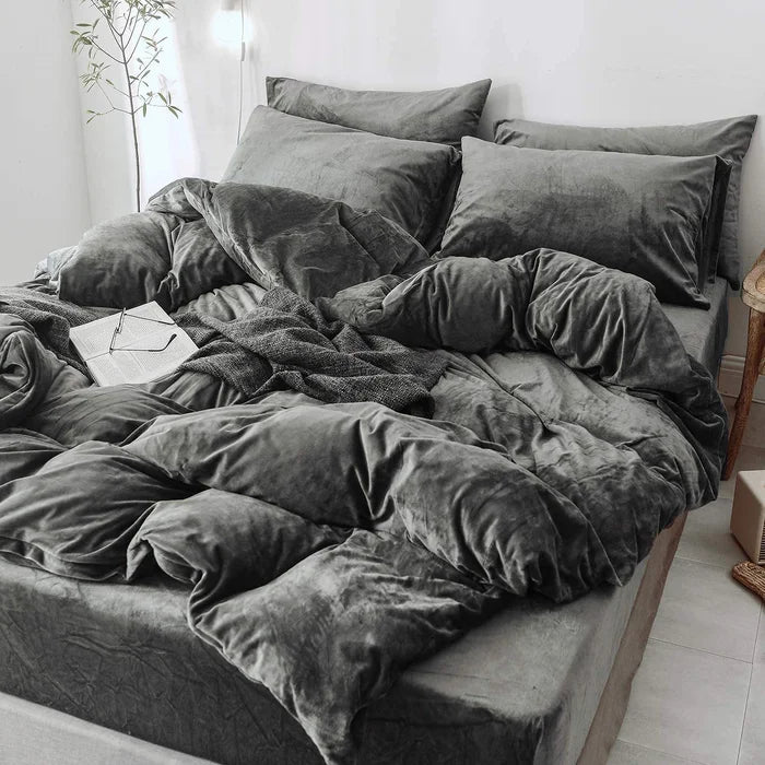 Embossed Velvet Luxury Frill Quilted Bridal Bed Set- 6 Pcs