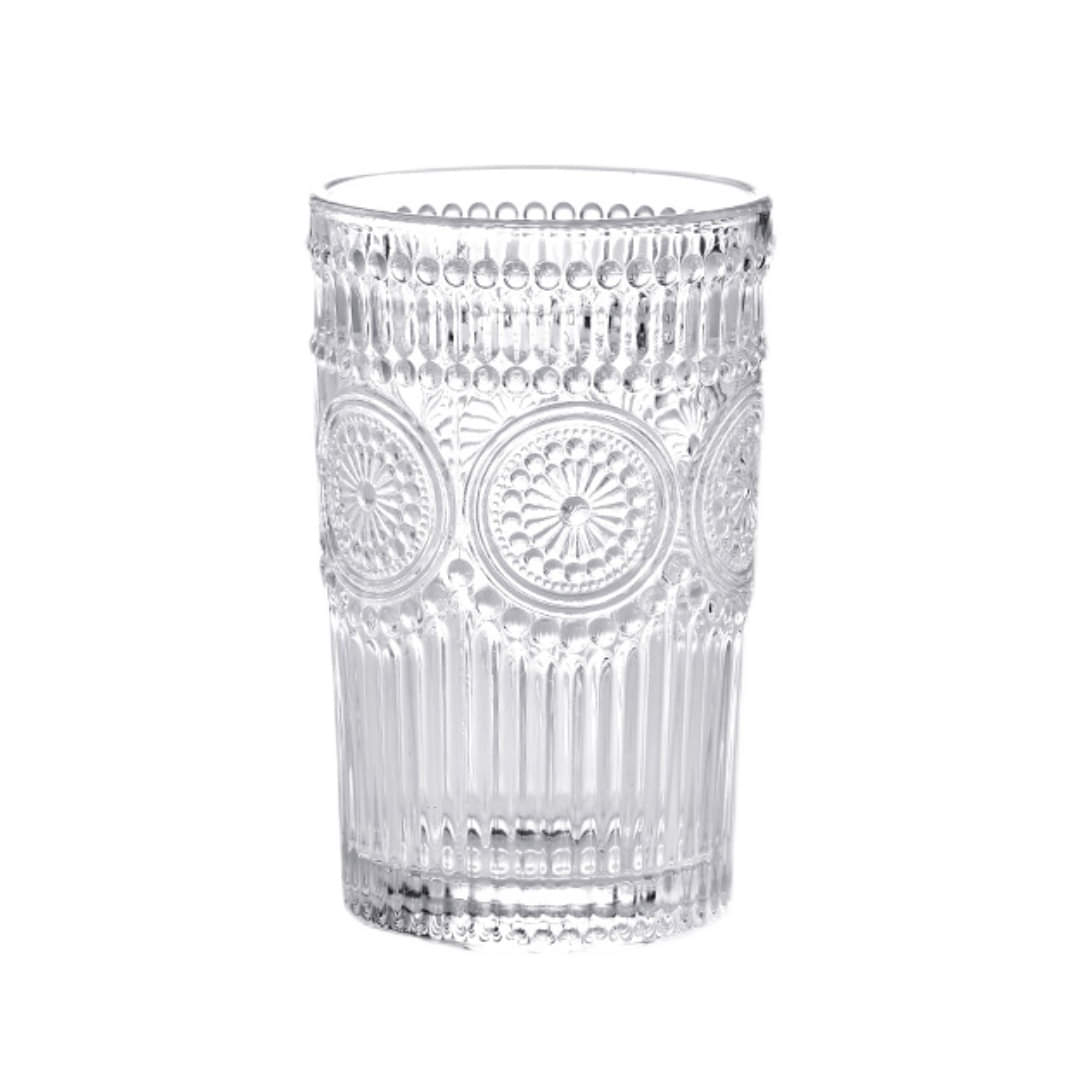 Embossed Floral Drinking Glass Set- 6 Pcs