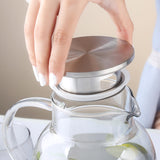 Borosilicate Glass Jug Set Silver with Stainless Steel Filter Lid - 7 Pcs