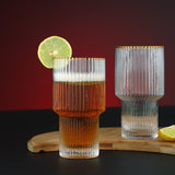 Vertical Stripe Gold Rimmed Fluted Bottom Glass Set-6 Pcs