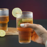 Vertical Stripe Gold Rimmed Fluted Bottom Glass Set-6 Pcs
