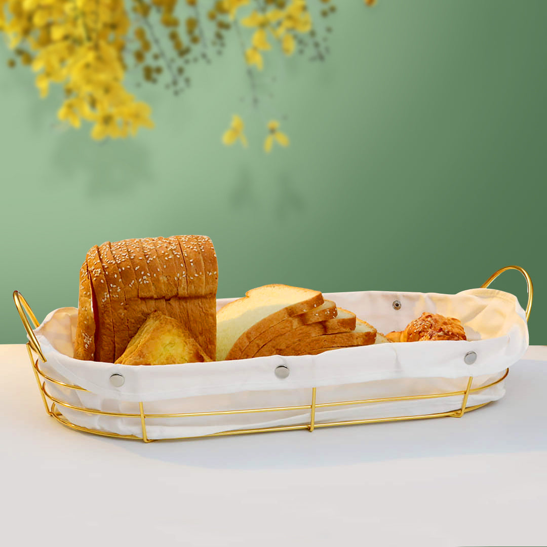 Nordic Style Gold Plated Oval Shape Bread Serving Basket