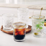 Gold Rimmed Embossed Floral Drinking Glass Set- 6 Pcs
