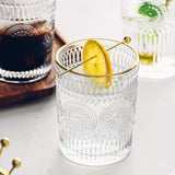 Gold Rimmed Embossed Floral Drinking Glass Set- 6 Pcs