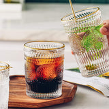 Gold Rimmed Embossed Floral Drinking Glass Set- 6 Pcs