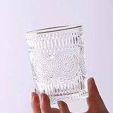 Gold Rimmed Embossed Floral Drinking Glass Set- 6 Pcs