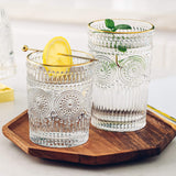Gold Rimmed Embossed Floral Drinking Glass Set- 6 Pcs
